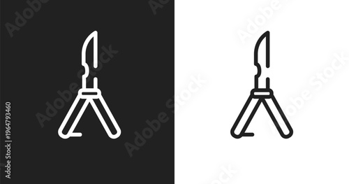 Butterfly knife icon. Linear black, white icon from law and justice collection. Outline butterfly knife vector. Thin line symbol isolated on white and black background