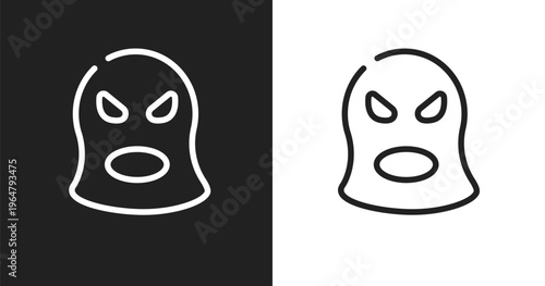 Balaclava icon. Linear black, white icon from law and justice collection. Outline balaclava vector. Thin line symbol isolated on white and black background