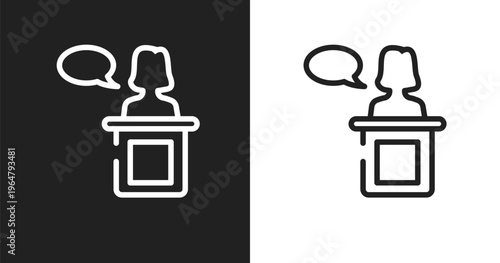 Witness icon. Linear black, white icon from law and justice collection. Outline witness vector. Thin line symbol isolated on white and black background