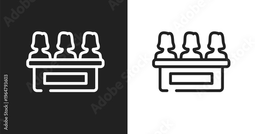 Jury icon. Linear black, white icon from law and justice collection. Outline jury vector. Thin line symbol isolated on white and black background
