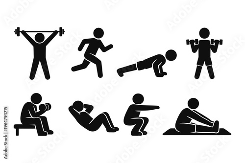 Fitness Exercise Silhouette Icons Set Vector