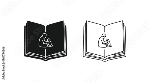 Open book illustrations with person reading Vector