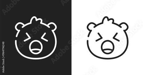 Yelling emoji icon. Linear black, white icon from emoji collection. Outline yelling emoji vector. Thin line symbol isolated on white and black background