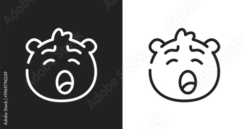 Yawning emoji icon. Linear black, white icon from emoji collection. Outline yawning emoji vector. Thin line symbol isolated on white and black background