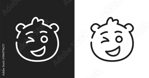 Wink emoji icon. Linear black, white icon from emoji collection. Outline wink emoji vector. Thin line symbol isolated on white and black background