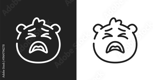 Tired emoji icon. Linear black, white icon from emoji collection. Outline tired emoji vector. Thin line symbol isolated on white and black background