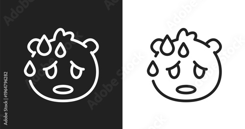 Sweating emoji icon. Linear black, white icon from emoji collection. Outline sweating emoji vector. Thin line symbol isolated on white and black background