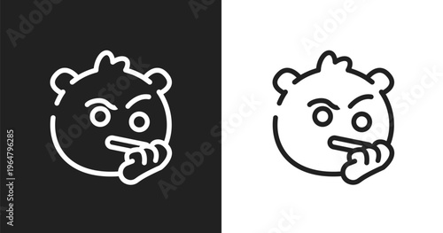 Suspicious emoji icon. Linear black, white icon from emoji collection. Outline suspicious emoji vector. Thin line symbol isolated on white and black background
