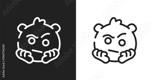Suspect emoji icon. Linear black, white icon from emoji collection. Outline suspect emoji vector. Thin line symbol isolated on white and black background