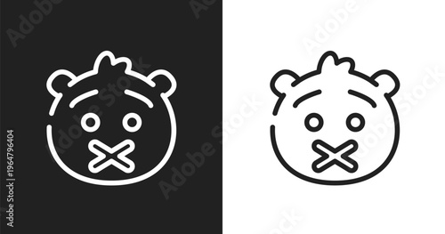Muted emoji icon. Linear black, white icon from emoji collection. Outline muted emoji vector. Thin line symbol isolated on white and black background