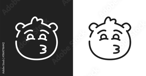 Kissing with smiling eyes emoji icon. Linear black, white icon from emoji collection. Outline kissing with smiling eyes emoji icon vector. Thin line symbol for use on web and mobile apps, logo,