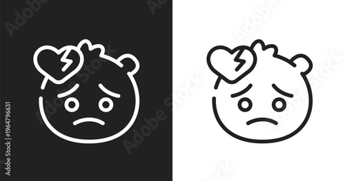 Broken heart emoji icon. Linear black, white icon from emoji collection. Outline broken heart emoji vector. Thin line symbol isolated on white and black background
