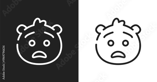 Anguished emoji icon. Linear black, white icon from emoji collection. Outline anguished emoji vector. Thin line symbol isolated on white and black background