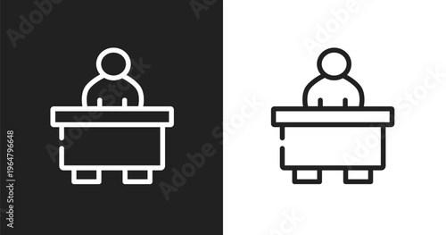 Librarian icon. Linear black, white icon from in the library collection. Outline librarian vector. Thin line symbol isolated on white and black background