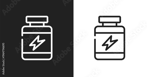 Protein supplement icon. Linear black, white icon from healthy life collection. Outline protein supplement vector. Thin line symbol isolated on white and black background