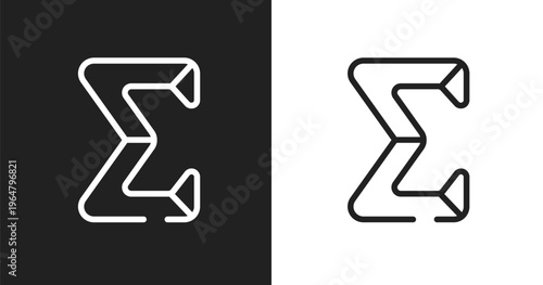 Sigma icon. Linear black, white icon from math symbols collection. Outline sigma vector. Thin line symbol isolated on white and black background