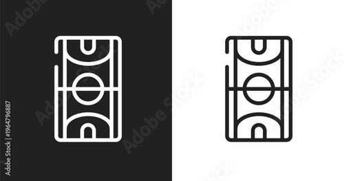 Basketball court icon. Linear black, white icon from university collection. Outline basketball court vector. Thin line symbol isolated on white and black background