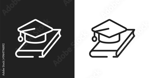 Thesis icon. Linear black, white icon from university collection. Outline thesis vector. Thin line symbol isolated on white and black background