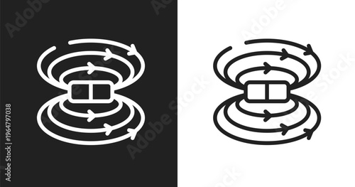 Magnetic field icon. Linear black, white icon from physics collection. Outline magnetic field vector. Thin line symbol isolated on white and black background