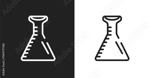 Volumetric flask icon. Linear black, white icon from laboratory collection. Outline volumetric flask vector. Thin line symbol isolated on white and black background