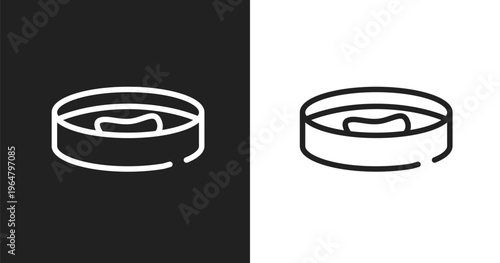 Petri dish icon. Linear black, white icon from laboratory collection. Outline petri dish vector. Thin line symbol isolated on white and black background