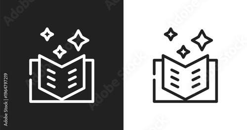 Book of fairy tales icon. Linear black, white icon from literature collection. Outline book of fairy tales vector. Thin line symbol isolated on white and black background