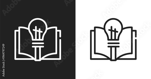 Theory icon. Linear black, white icon from biochemistry collection. Outline theory vector. Thin line symbol isolated on white and black background