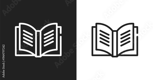 Yearbook icon. Linear black, white icon from high school collection. Outline yearbook vector. Thin line symbol isolated on white and black background