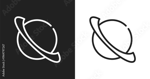 Saturn icon. Linear black, white icon from high school collection. Outline saturn vector. Thin line symbol isolated on white and black background