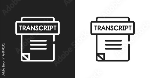 Transcript icon. Linear black, white icon from high school collection. Outline transcript vector. Thin line symbol isolated on white and black background