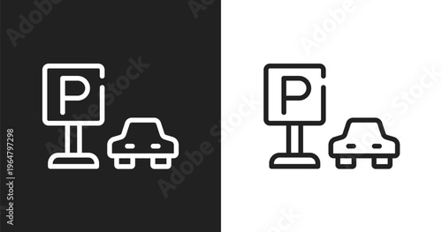 Car park icon. Linear black, white icon from driving school collection. Outline car park vector. Thin line symbol isolated on white and black background