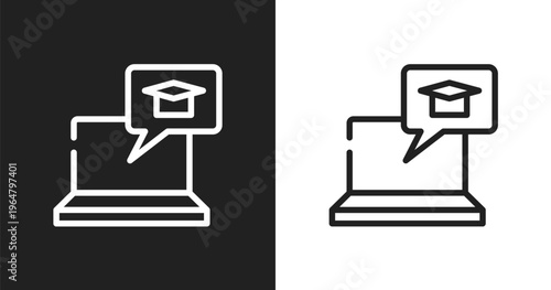 Elearning icon. Linear black, white icon from back to school collection. Outline elearning vector. Thin line symbol isolated on white and black background