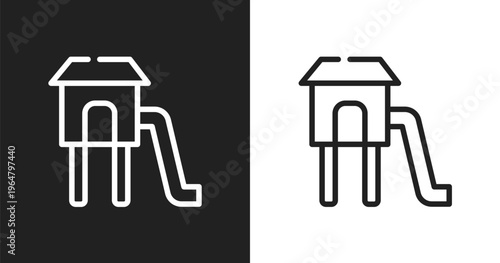 Children park icon. Linear black, white icon from kindergarten collection. Outline children park vector. Thin line symbol isolated on white and black background