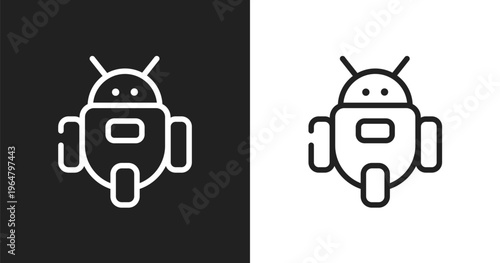Droid icon. Linear black, white icon from science collection. Outline droid vector. Thin line symbol isolated on white and black background