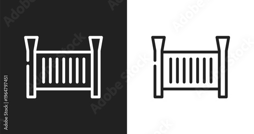Crib icon. Linear black, white icon from kindergarten collection. Outline crib vector. Thin line symbol isolated on white and black background
