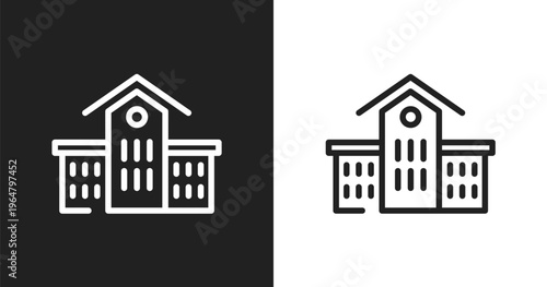 Kindergarten icon. Linear black, white icon from kindergarten collection. Outline kindergarten vector. Thin line symbol isolated on white and black background