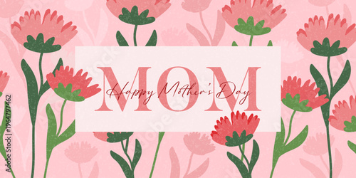 Happy mother's day poster, web banner, greeting card with abstract carnation flower pattern design template.
