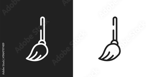 Mop icon. Linear black, white icon from housekeeping collection. Outline mop vector. Thin line symbol isolated on white and black background