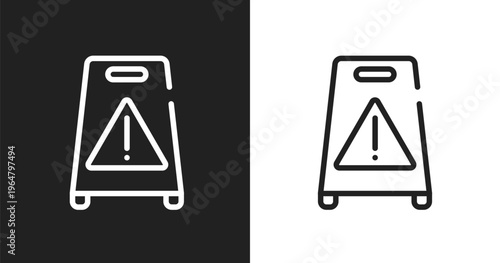 Wet floor icon. Linear black, white icon from housekeeping collection. Outline wet floor vector. Thin line symbol isolated on white and black background