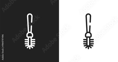 Toilet brush icon. Linear black, white icon from housekeeping collection. Outline toilet brush vector. Thin line symbol isolated on white and black background