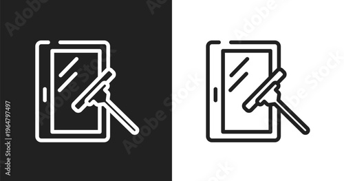 Window cleaner icon. Linear black, white icon from housekeeping collection. Outline window cleaner vector. Thin line symbol isolated on white and black background
