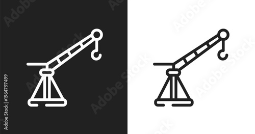Davit icon. Linear black, white icon from construction machinery collection. Outline davit vector. Thin line symbol isolated on white and black background