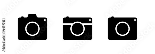 Camera icons set, solid photo camera symbols, minimal photography and capture UI icons, vector illustration.