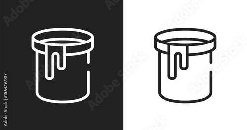 Paint can open icon. Linear black, white icon from tools and machinery collection. Outline paint can open vector. Thin line symbol isolated on white and black background