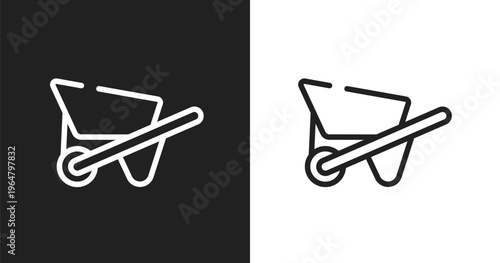 Wheelbarrow full icon. Linear black, white icon from tools and machinery collection. Outline wheelbarrow full vector. Thin line symbol isolated on white and black background