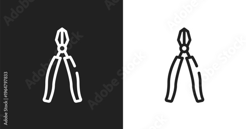Big pliers icon. Linear black, white icon from tools and machinery collection. Outline big pliers vector. Thin line symbol isolated on white and black background