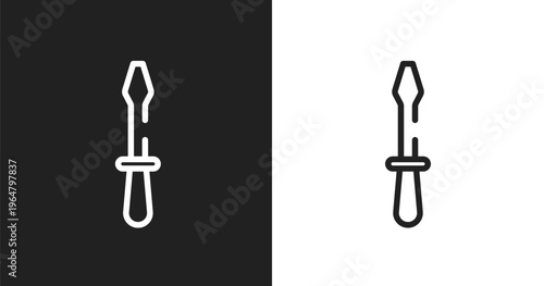 Screwdriver pointing up icon. Linear black, white icon from tools and machinery collection. Outline screwdriver pointing up icon vector. Thin line symbol for use on web and mobile apps, logo, print