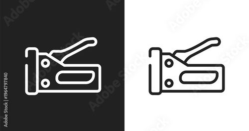 Big stapler icon. Linear black, white icon from tools and machinery collection. Outline big stapler vector. Thin line symbol isolated on white and black background