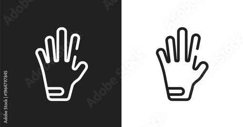 Left glove icon. Linear black, white icon from tools and machinery collection. Outline left glove vector. Thin line symbol isolated on white and black background