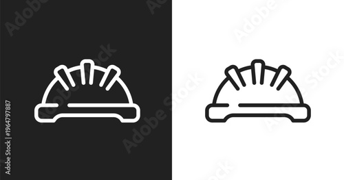 Iron helmet icon. Linear black, white icon from tools and machinery collection. Outline iron helmet vector. Thin line symbol isolated on white and black background